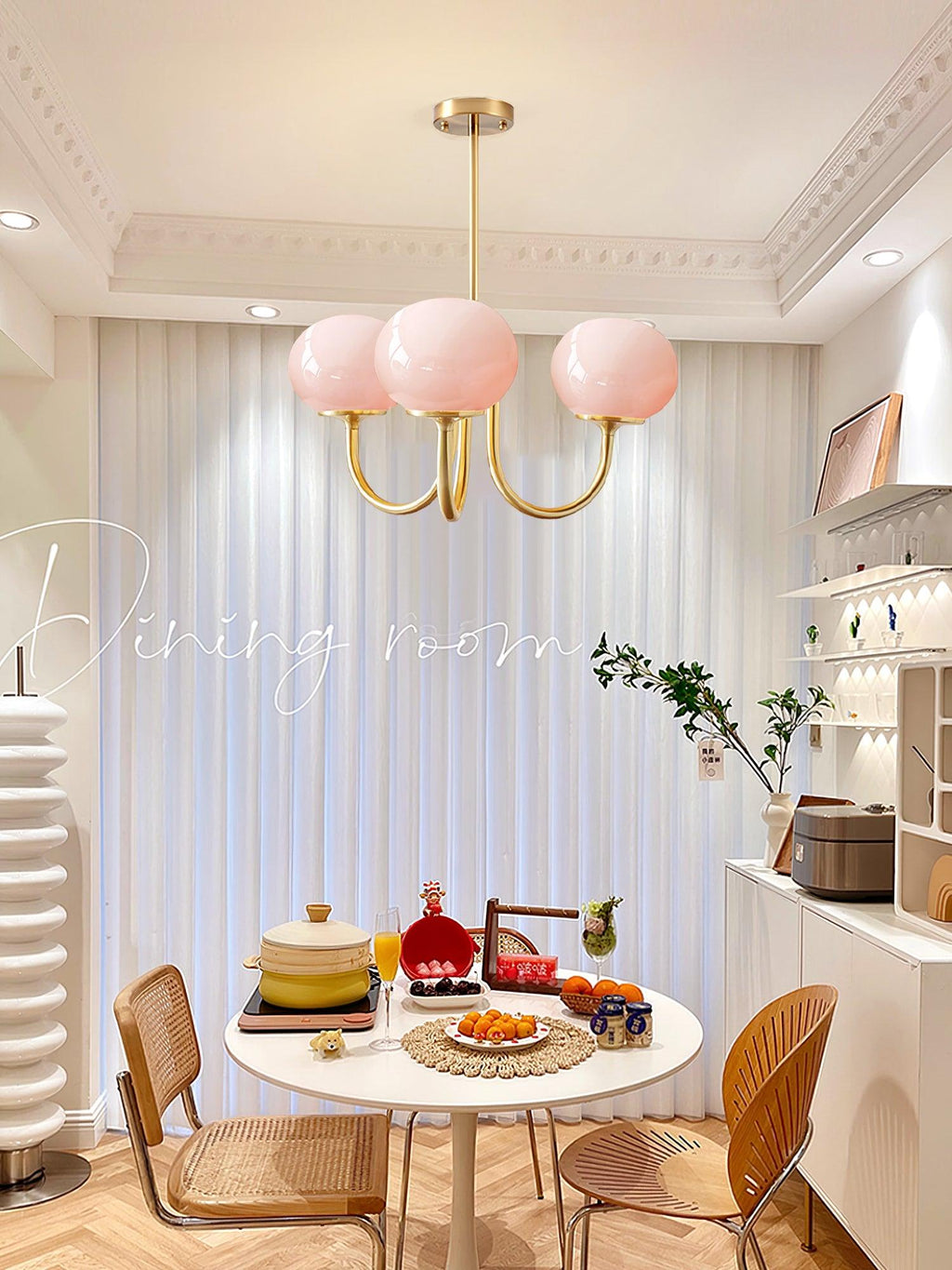 3-Light Glass Globe Chandelier With Brass Frame