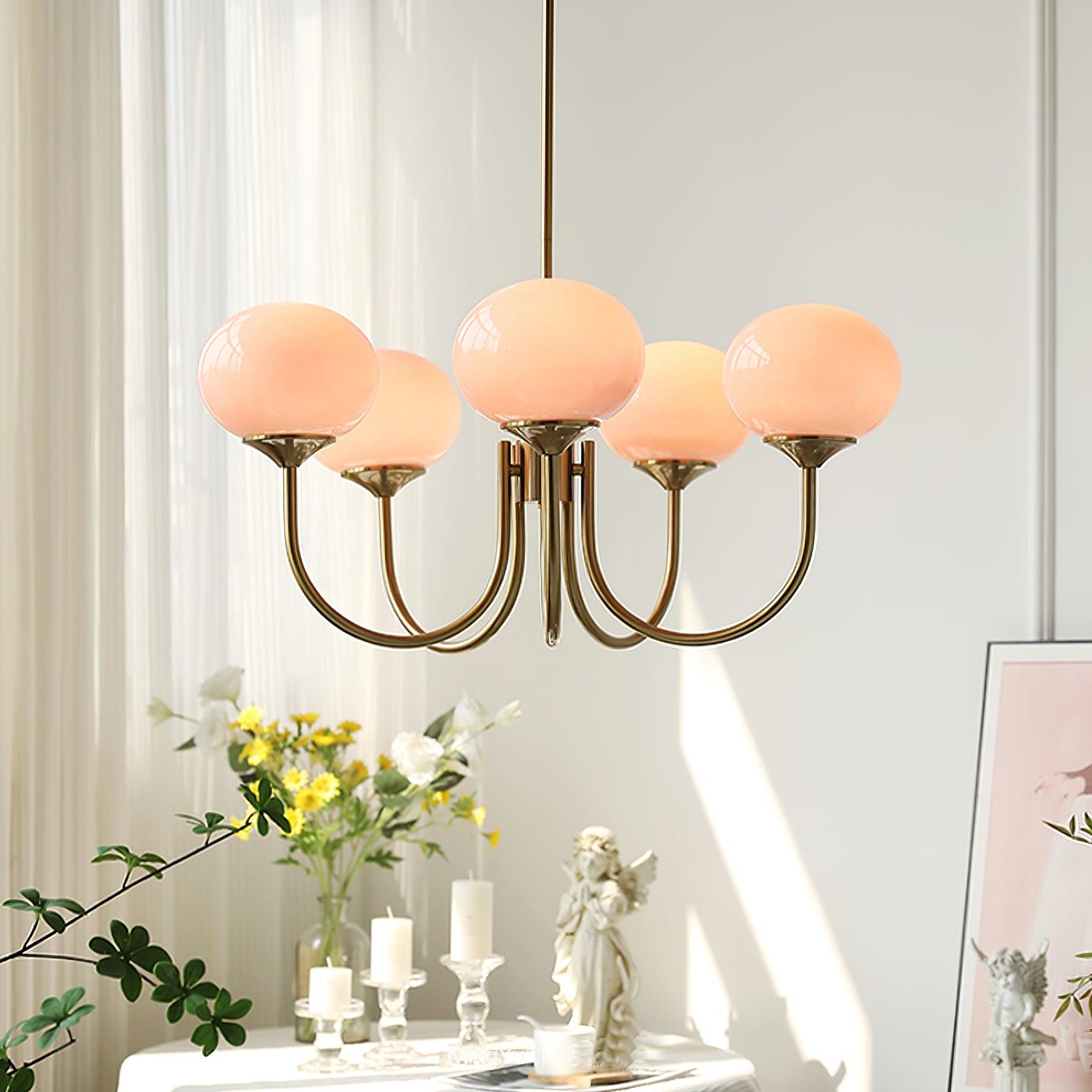 3-Light Glass Globe Chandelier With Brass Frame