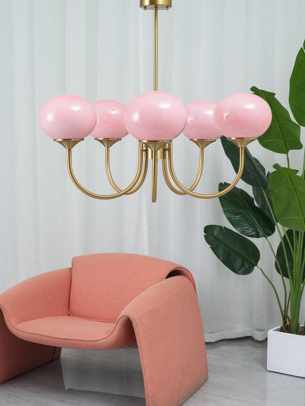 3-Light Glass Globe Chandelier With Brass Frame