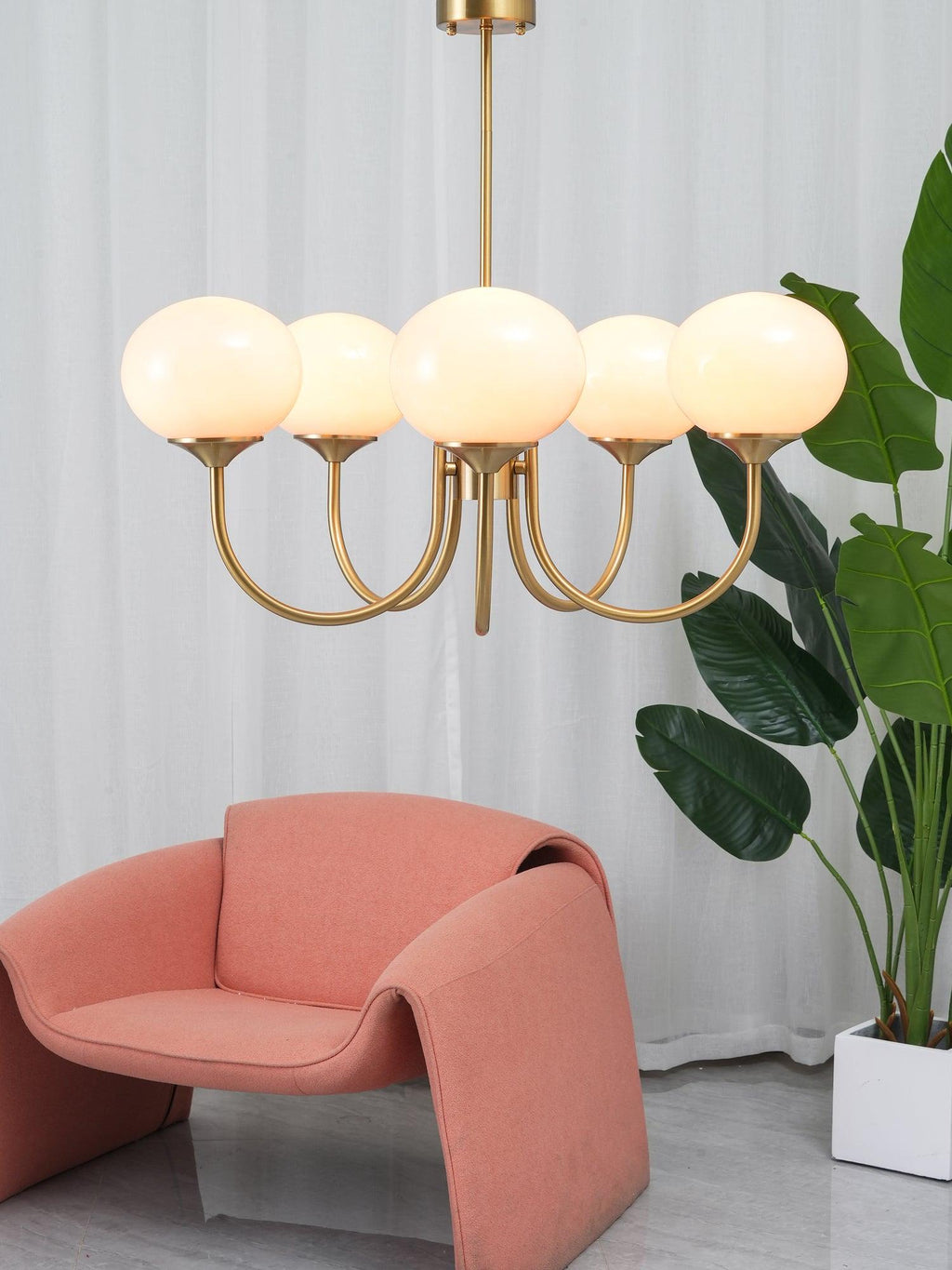 3-Light Glass Globe Chandelier With Brass Frame