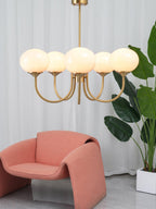 3-Light Glass Globe Chandelier With Brass Frame