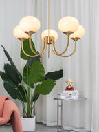 3-Light Glass Globe Chandelier With Brass Frame