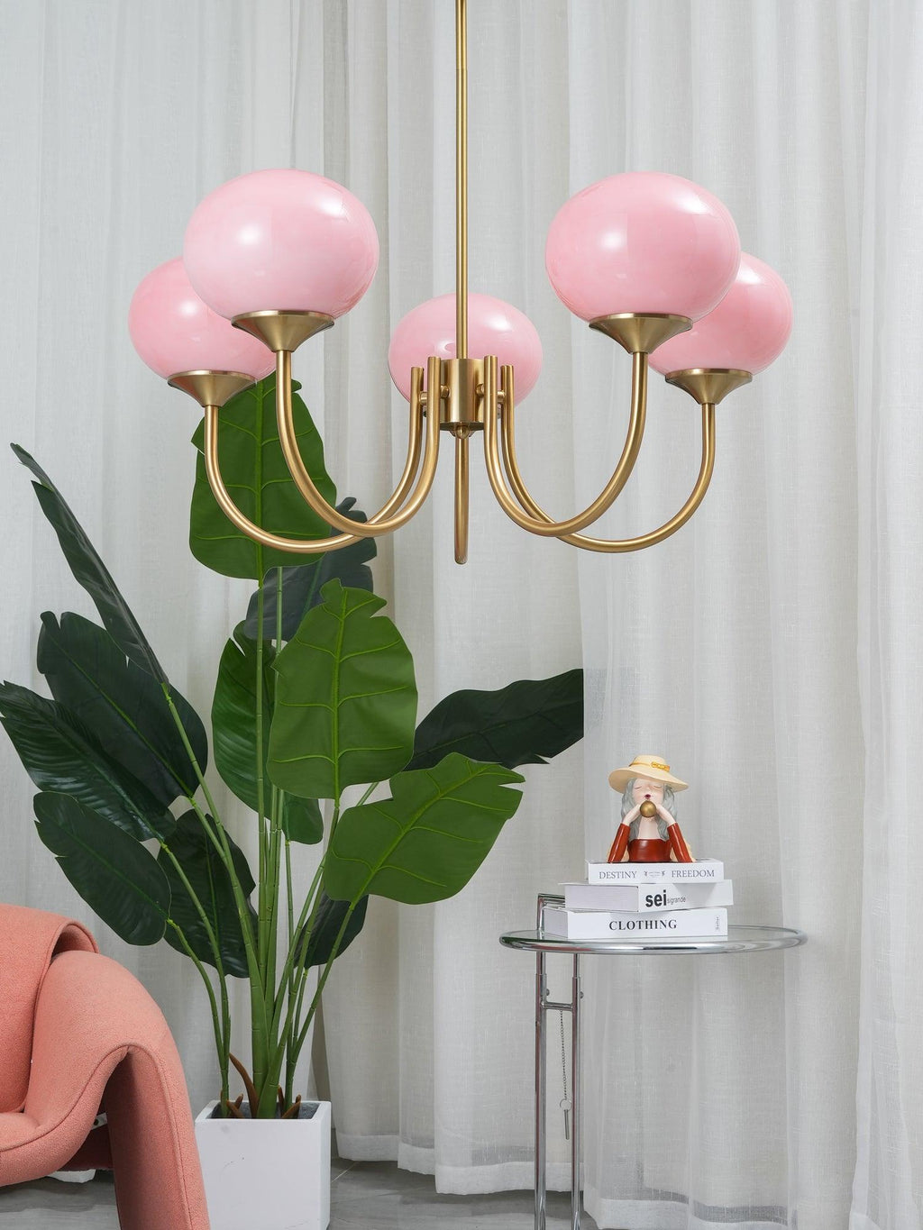 3-Light Glass Globe Chandelier With Brass Frame
