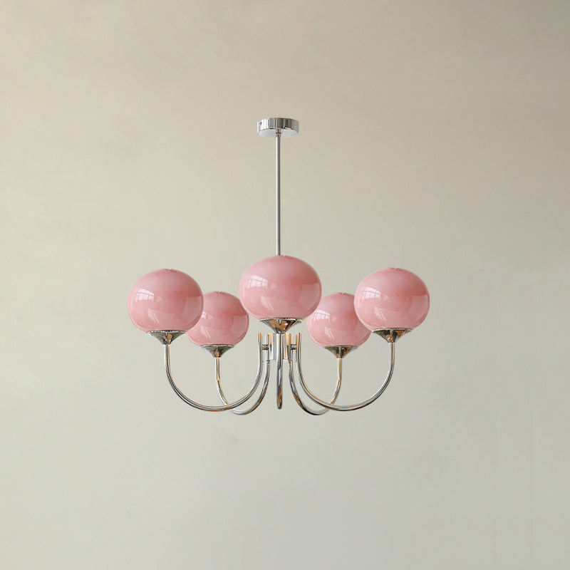 3-Light Glass Globe Chandelier With Brass Frame