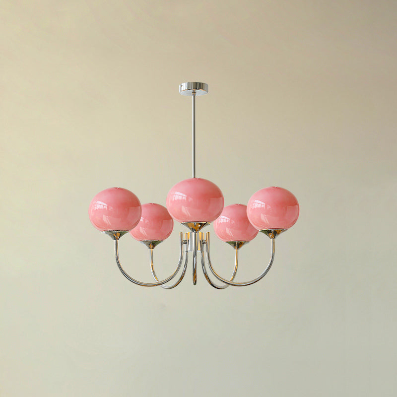 3-Light Glass Globe Chandelier With Brass Frame
