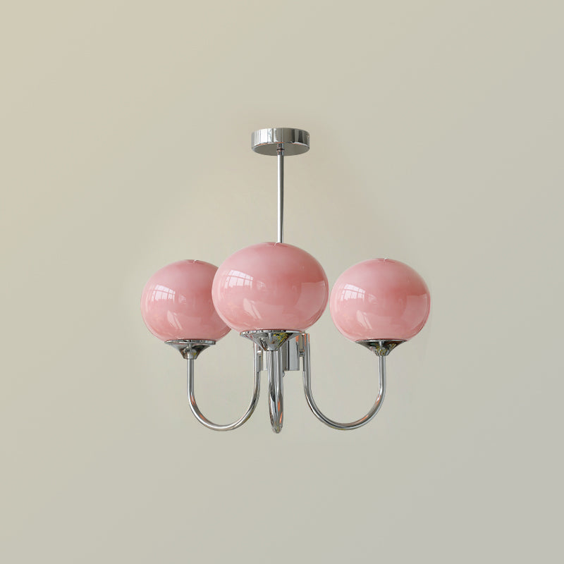 3-Light Glass Globe Chandelier With Brass Frame
