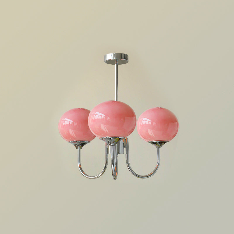 3-Light Glass Globe Chandelier With Brass Frame