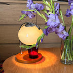 Arched Candle Warmer Table Lamp With Glass Shade And Wooden Tray Base