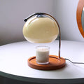 Arched Candle Warmer Table Lamp With Glass Shade And Wooden Tray Base