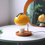 Arched Candle Warmer Table Lamp With Glass Shade And Wooden Tray Base