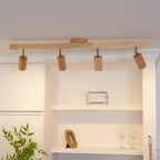 Adjustable Wood Bar Multi-Spot Ceiling Light With Pivot Spotlights