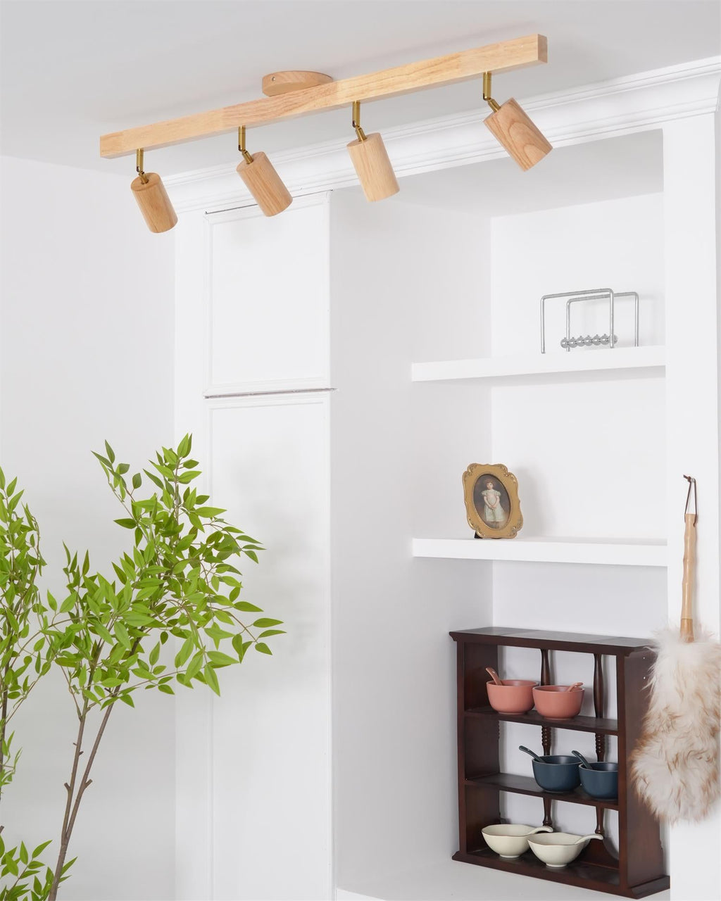 Adjustable Wood Bar Multi-Spot Ceiling Light With Pivot Spotlights