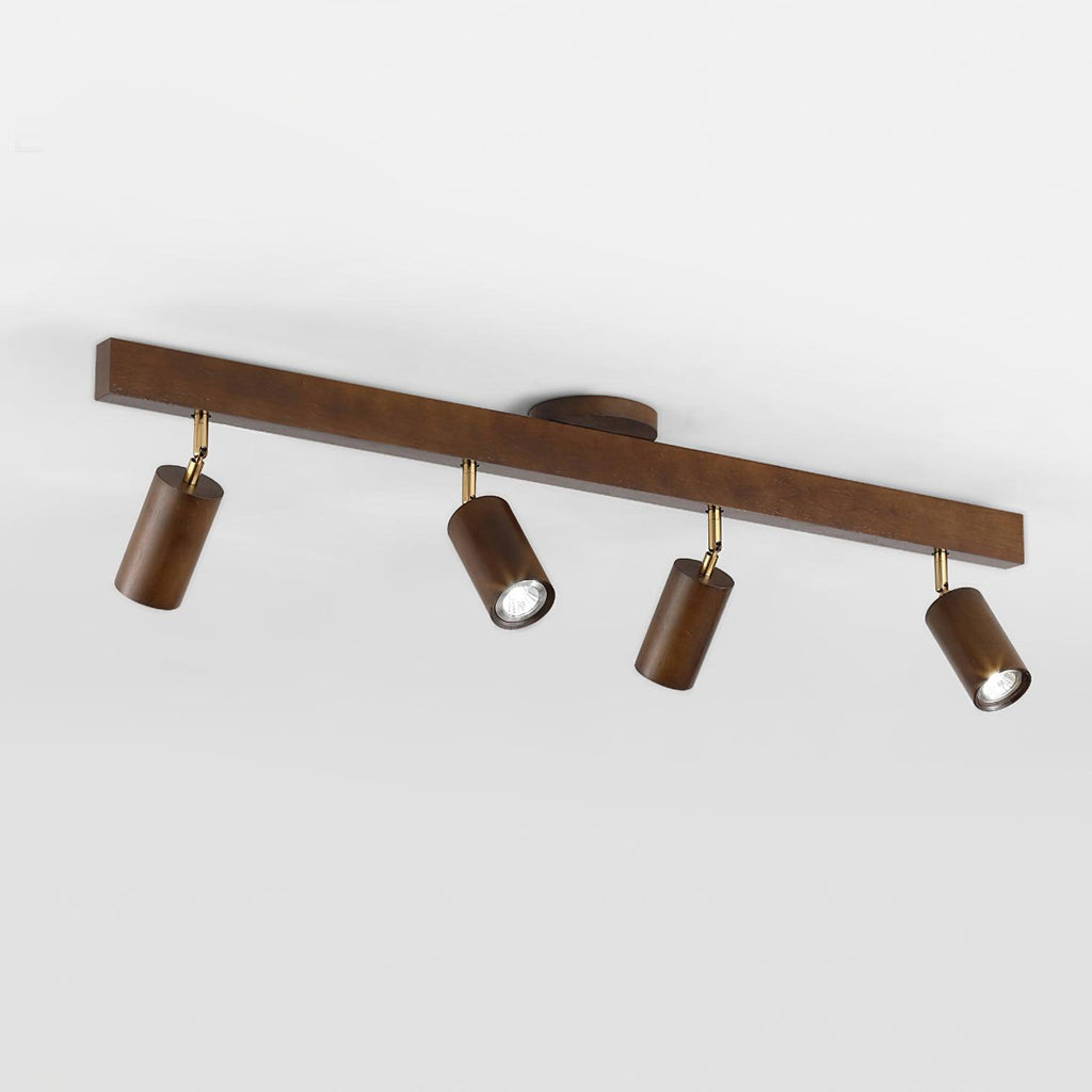 Adjustable Wood Bar Multi-Spot Ceiling Light With Pivot Spotlights