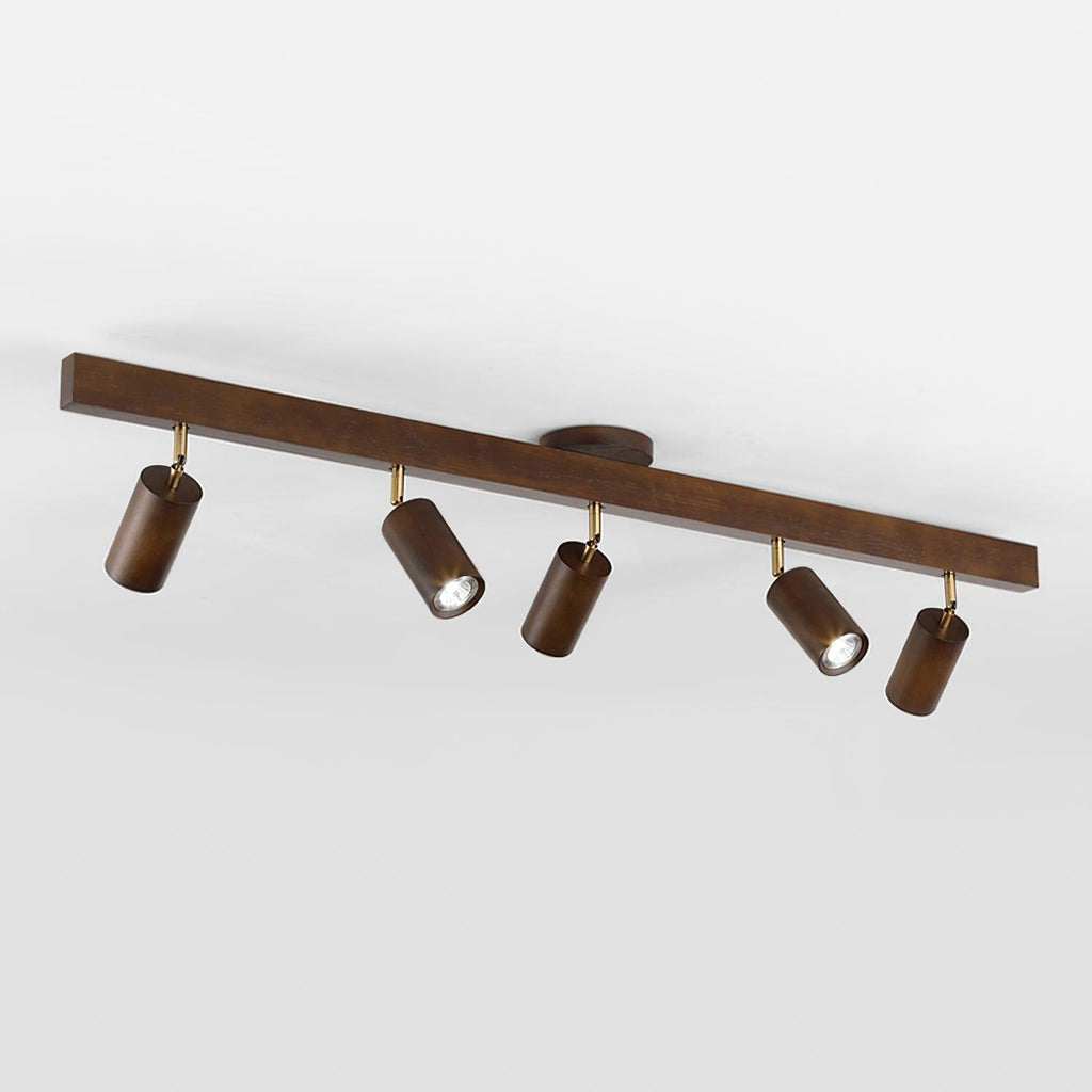 Adjustable Wood Bar Multi-Spot Ceiling Light With Pivot Spotlights