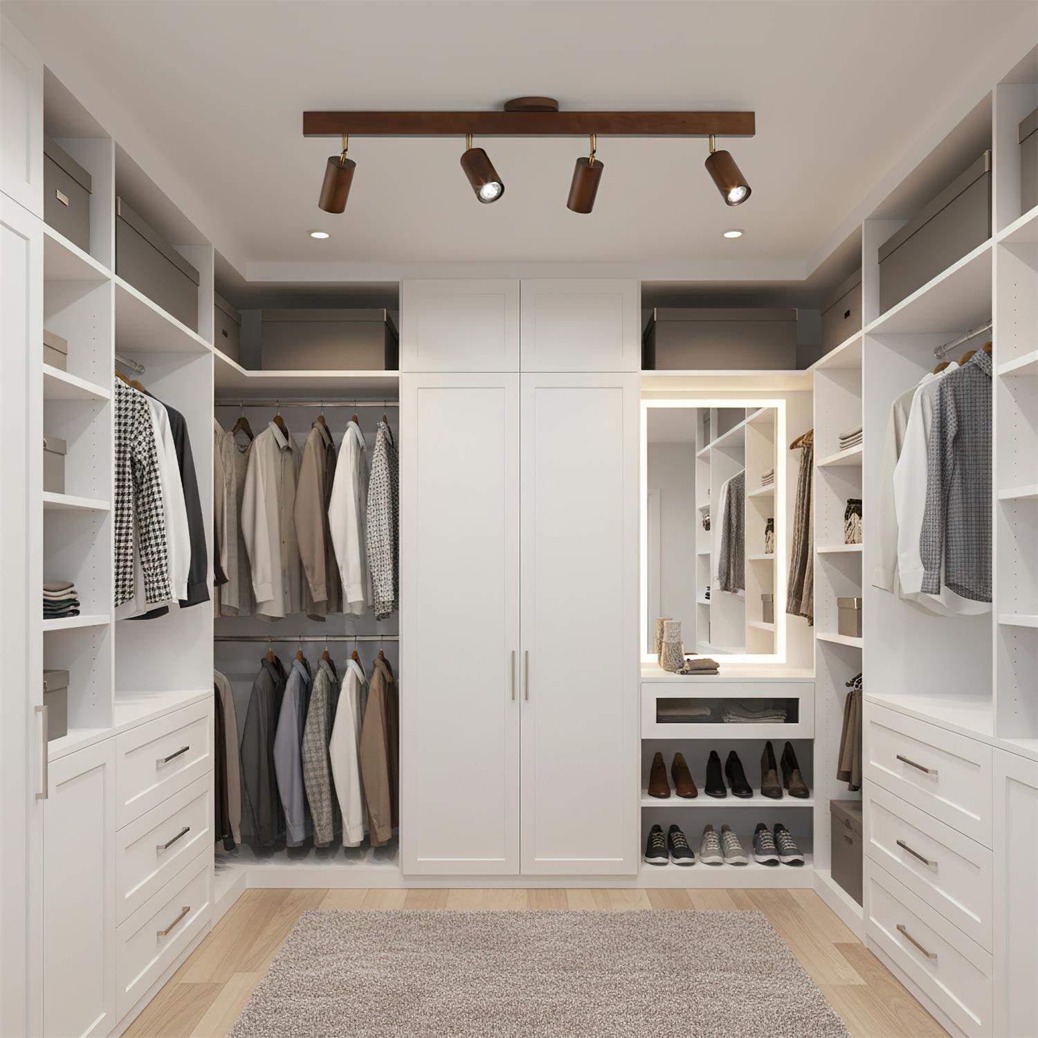 Adjustable Wood Bar Multi-Spot Ceiling Light With Pivot Spotlights