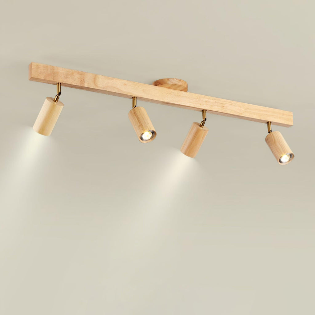 Adjustable Wood Bar Multi-Spot Ceiling Light With Pivot Spotlights