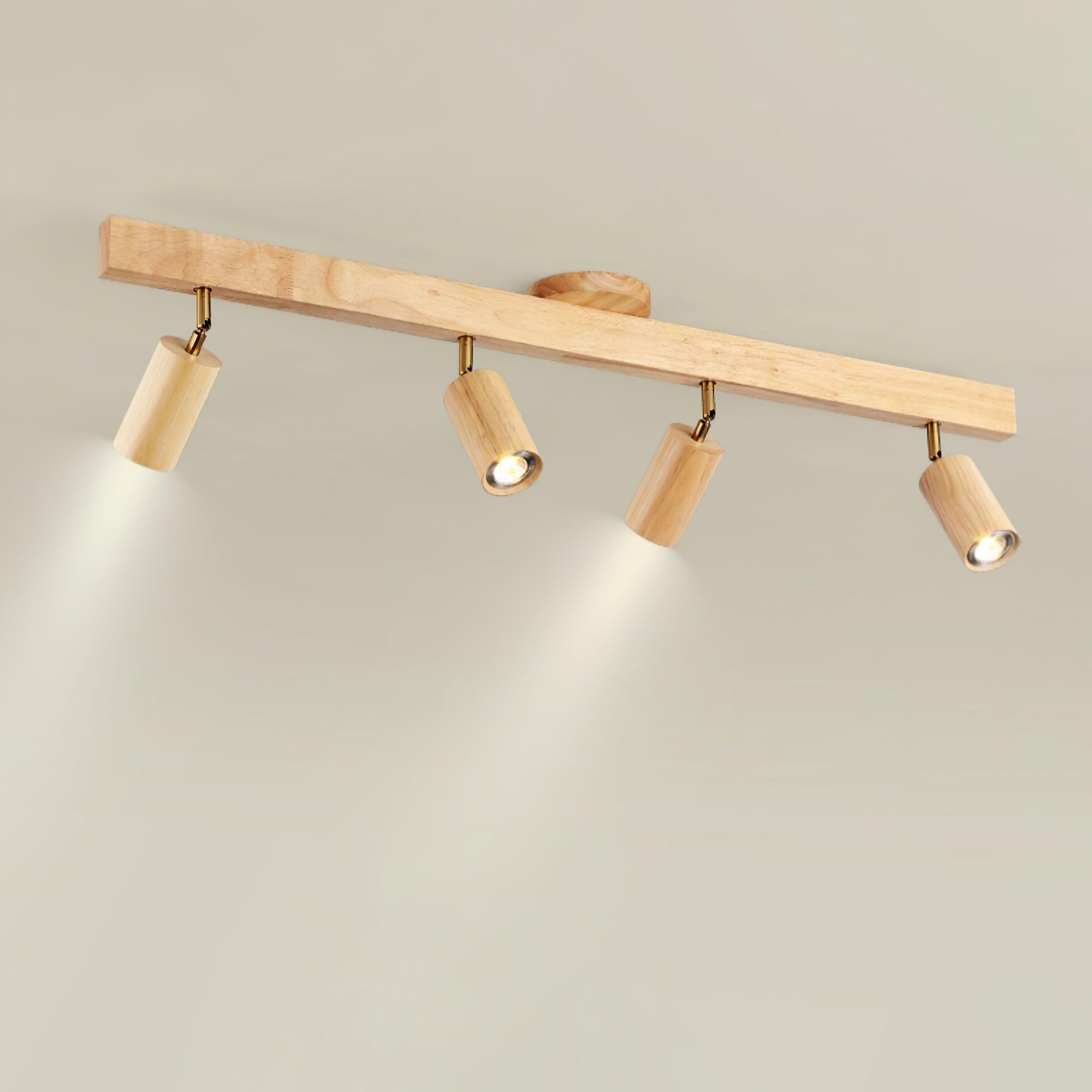 Adjustable Wood Bar Multi-Spot Ceiling Light With Pivot Spotlights