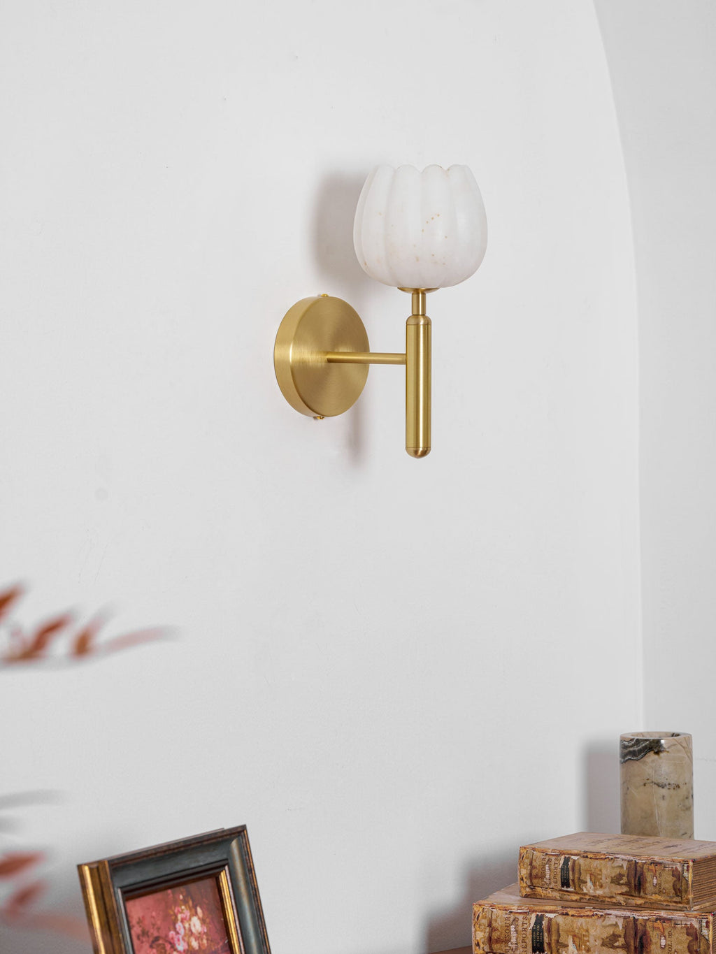 Textured Tulip Shade Wall Lamp With Round Backplate