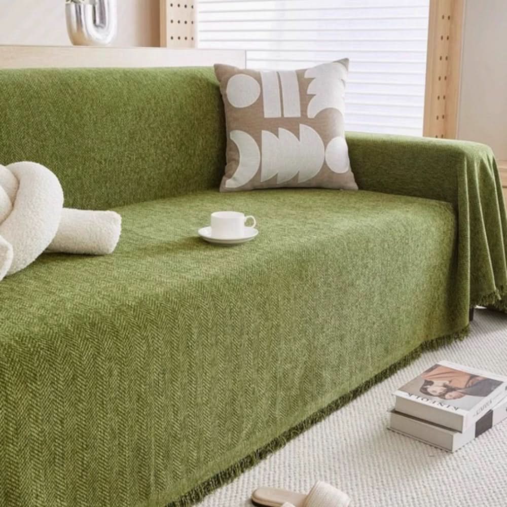 Chenille Sofa Cover Waterproof Leakproof Sofa Throw with Herringbone Weave and Fringe Non Slip Washable Couch Protector for Pets and Families