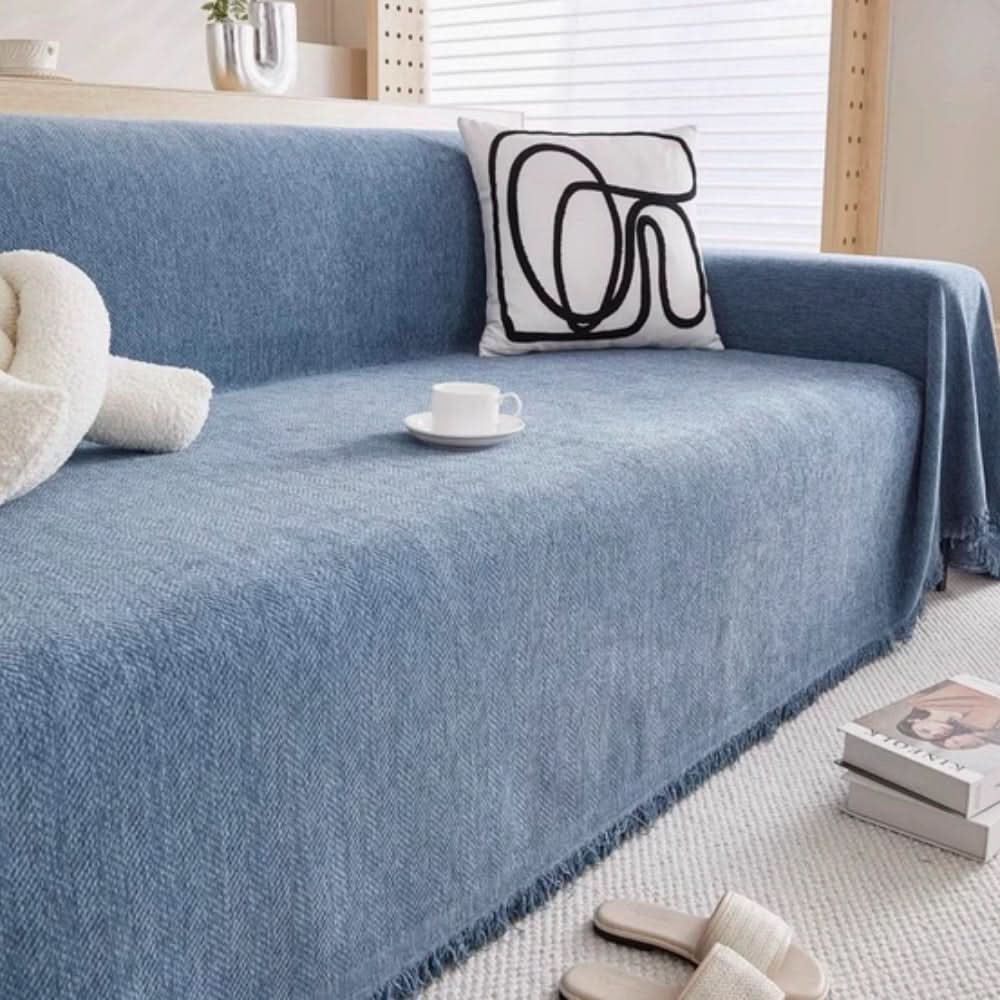 Chenille Sofa Cover Waterproof Leakproof Sofa Throw with Herringbone Weave and Fringe Non Slip Washable Couch Protector for Pets and Families