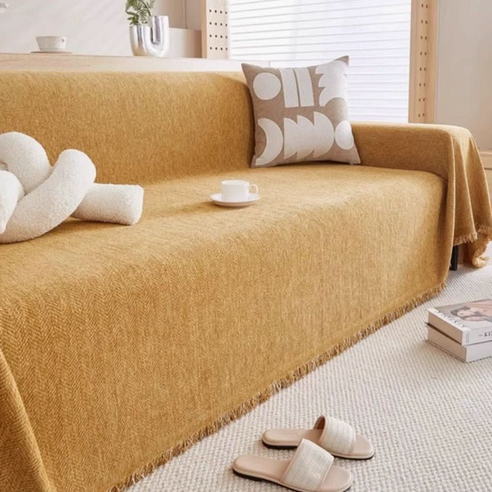 Chenille Sofa Cover Waterproof Leakproof Sofa Throw with Herringbone Weave and Fringe Non Slip Washable Couch Protector for Pets and Families