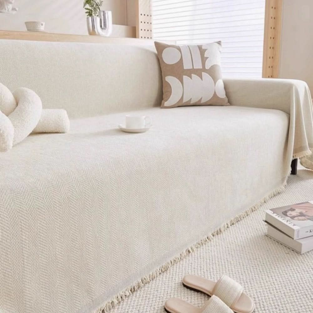 Chenille Sofa Cover Waterproof Leakproof Sofa Throw with Herringbone Weave and Fringe Non Slip Washable Couch Protector for Pets and Families