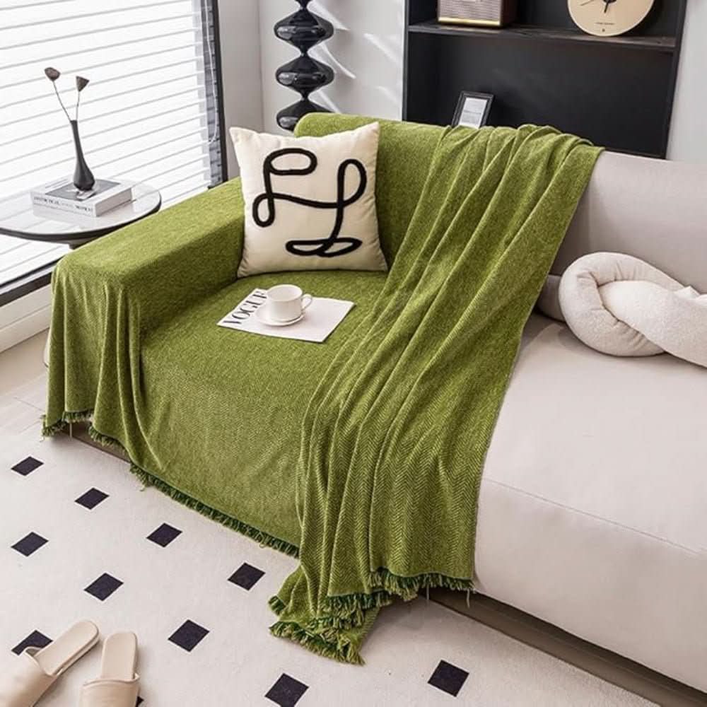 Chenille Sofa Cover Waterproof Leakproof Sofa Throw with Herringbone Weave and Fringe Non Slip Washable Couch Protector for Pets and Families