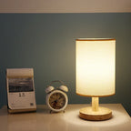 Linen Table Lamp with Wooden Base Dimmable LED Bedside Lamp with Remote Control and Touch Switch USB Powered Japandi Style for Bedroom | Living Room
