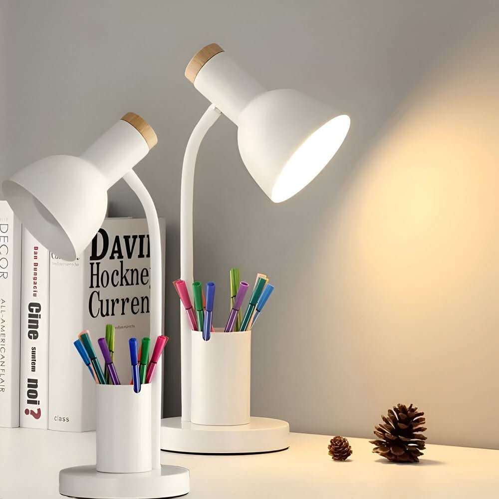 Modern LED Desk Lamp with Pen Holder Adjustable Colour Temperature Iron Reading Lamp for Home Office and Study