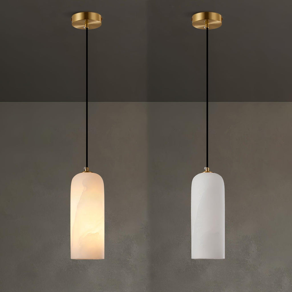 Slim Alabaster Cylinder Pendant Light With Single-Drop Design