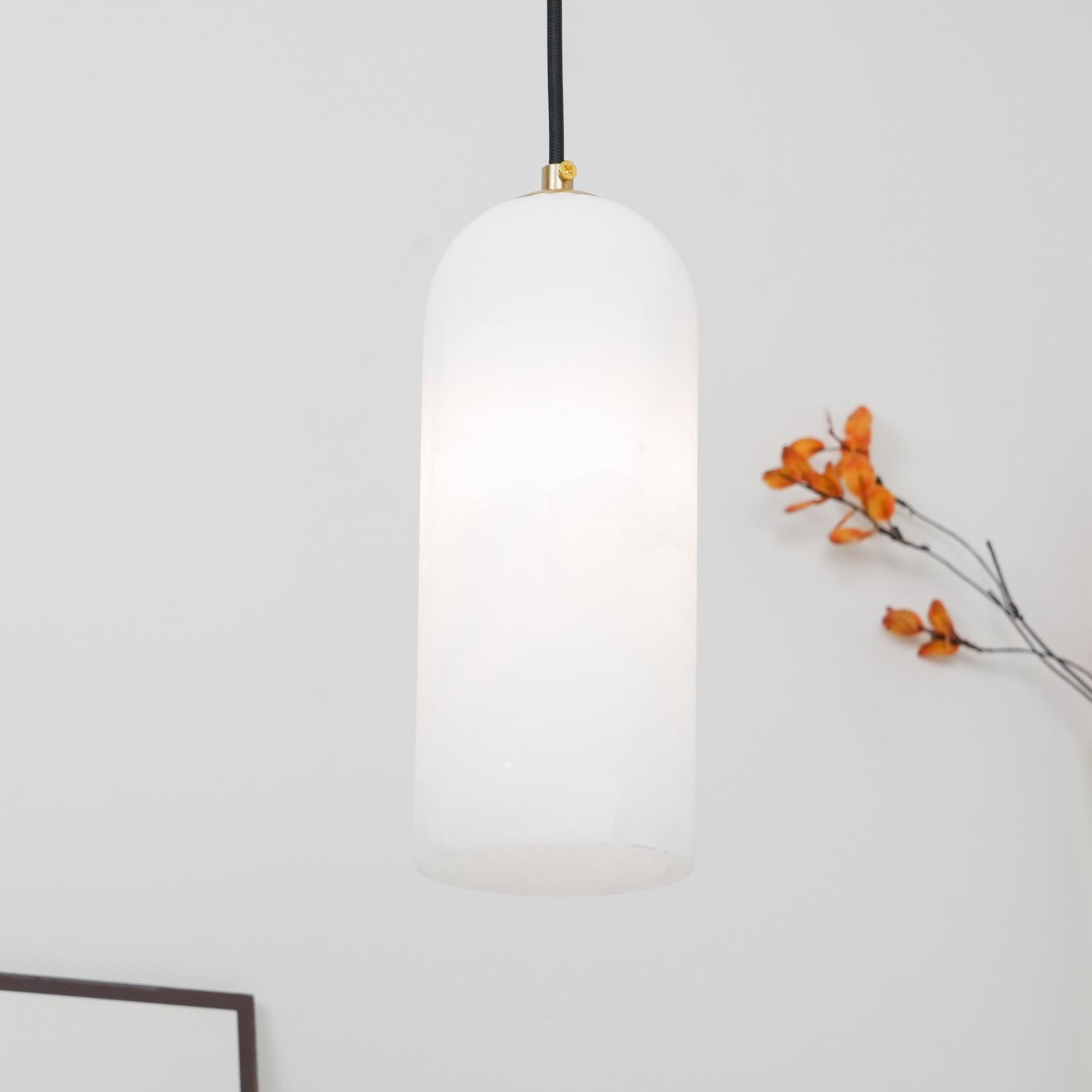 Slim Alabaster Cylinder Pendant Light With Single-Drop Design