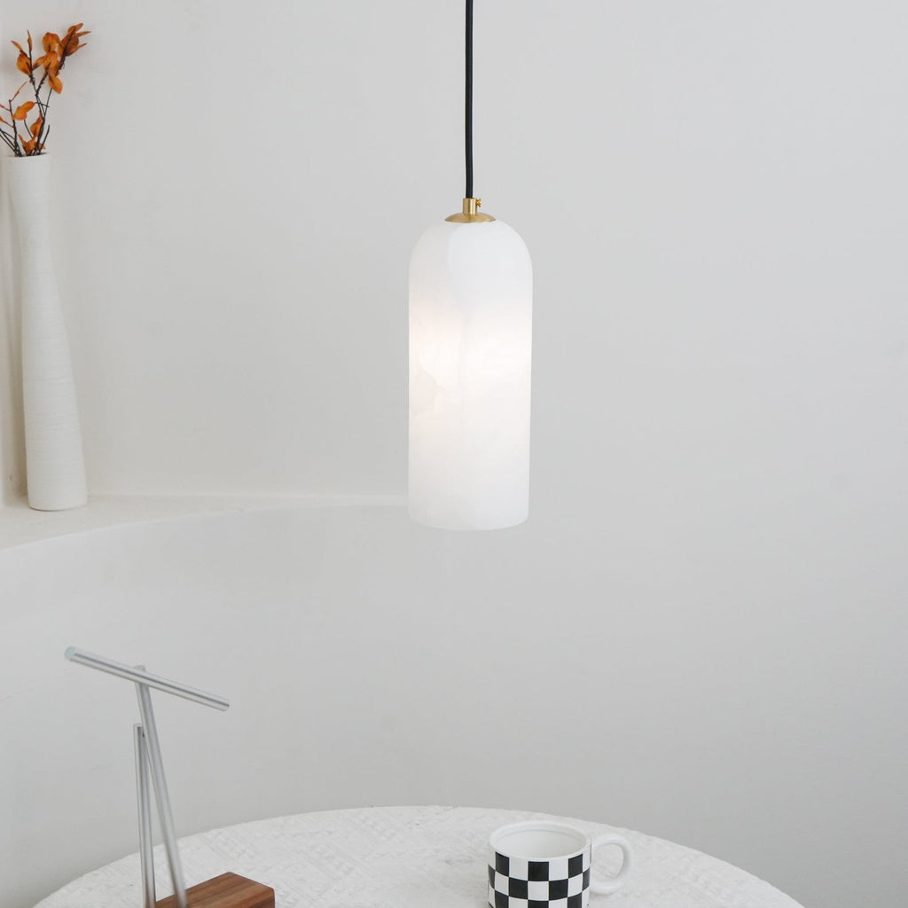 Slim Alabaster Cylinder Pendant Light With Single-Drop Design