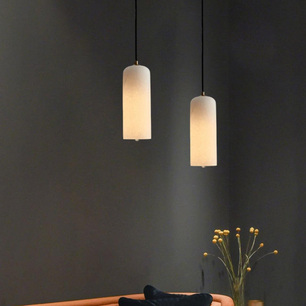 Slim Alabaster Cylinder Pendant Light With Single-Drop Design