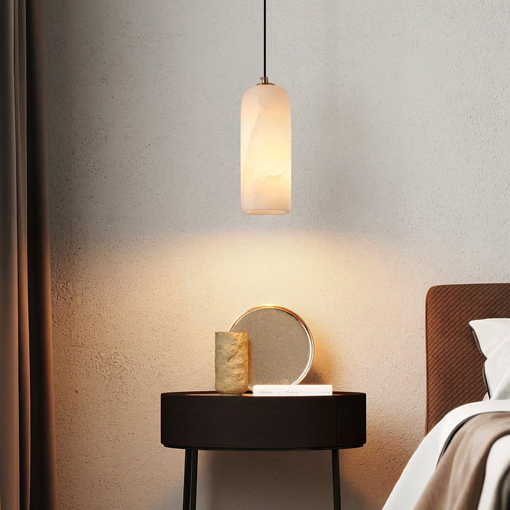 Slim Alabaster Cylinder Pendant Light With Single-Drop Design