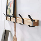 Wall Mounted Coat Rack with Adjustable Double Hooks Wooden Coat Hook Rail with Metal Hooks Scandinavian Entryway Organiser for Hallway and Bedroom