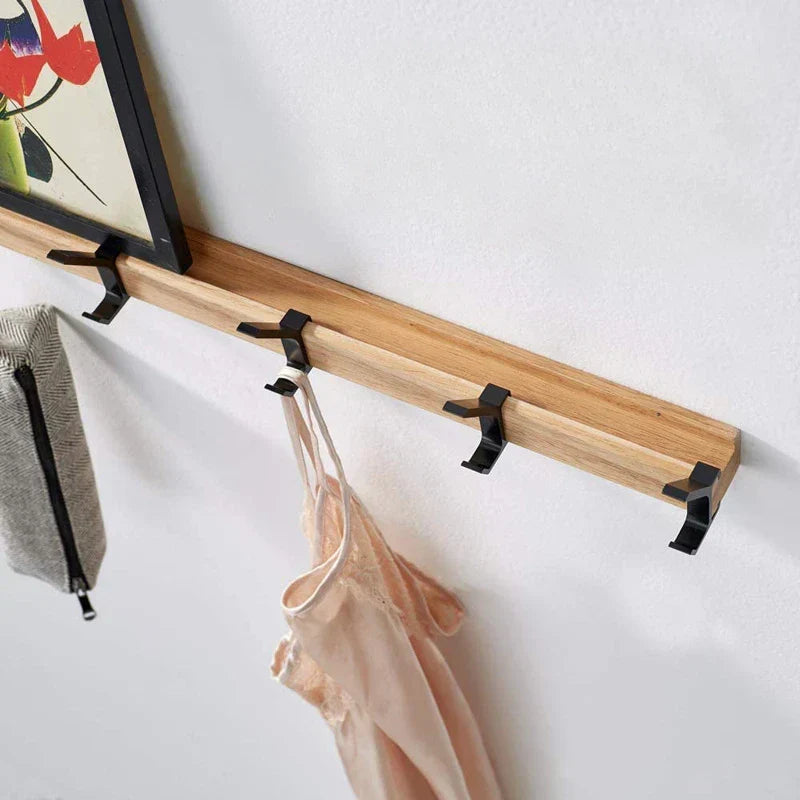 Wall Mounted Coat Rack with Adjustable Double Hooks Wooden Coat Hook Rail with Metal Hooks Scandinavian Entryway Organiser for Hallway and Bedroom