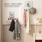 Wall Mounted Coat Rack with Adjustable Double Hooks Wooden Coat Hook Rail with Metal Hooks Scandinavian Entryway Organiser for Hallway and Bedroom