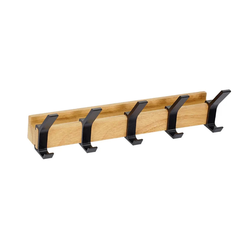 Wall Mounted Coat Rack with Adjustable Double Hooks Wooden Coat Hook Rail with Metal Hooks Scandinavian Entryway Organiser for Hallway and Bedroom