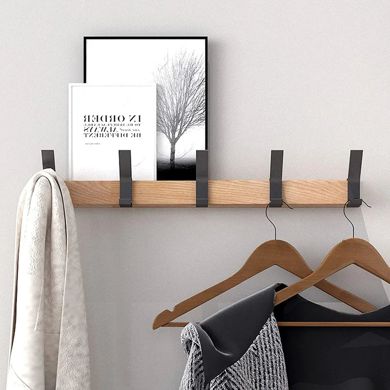Wall Mounted Coat Rack with Adjustable Double Hooks Wooden Coat Hook Rail with Metal Hooks Scandinavian Entryway Organiser for Hallway and Bedroom