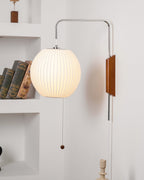 Ribbed Oval Wall Sconce With Pull Chain And Curved Arm