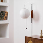 Ribbed Oval Wall Sconce With Pull Chain And Curved Arm