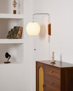 Ribbed Oval Wall Sconce With Pull Chain And Curved Arm