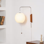 Ribbed Oval Wall Sconce With Pull Chain And Curved Arm