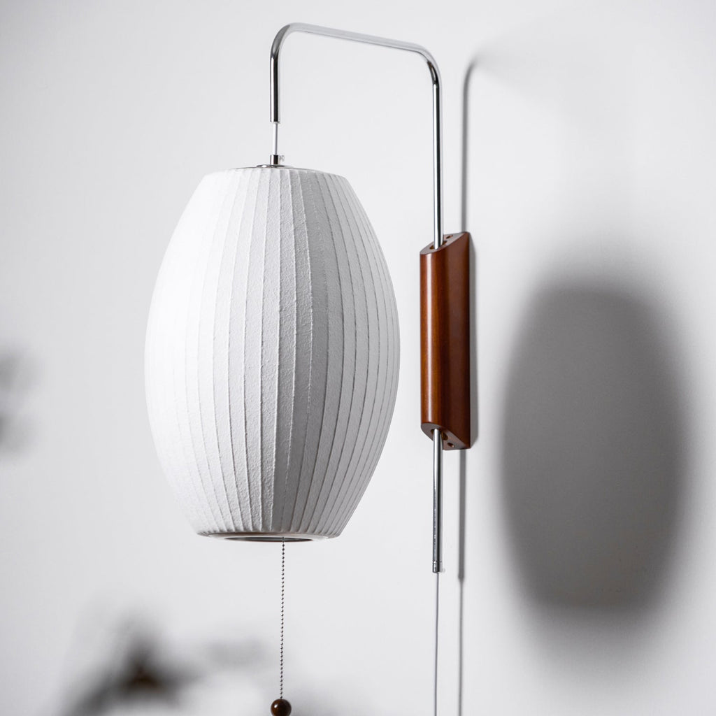 Ribbed Oval Wall Sconce With Pull Chain And Curved Arm