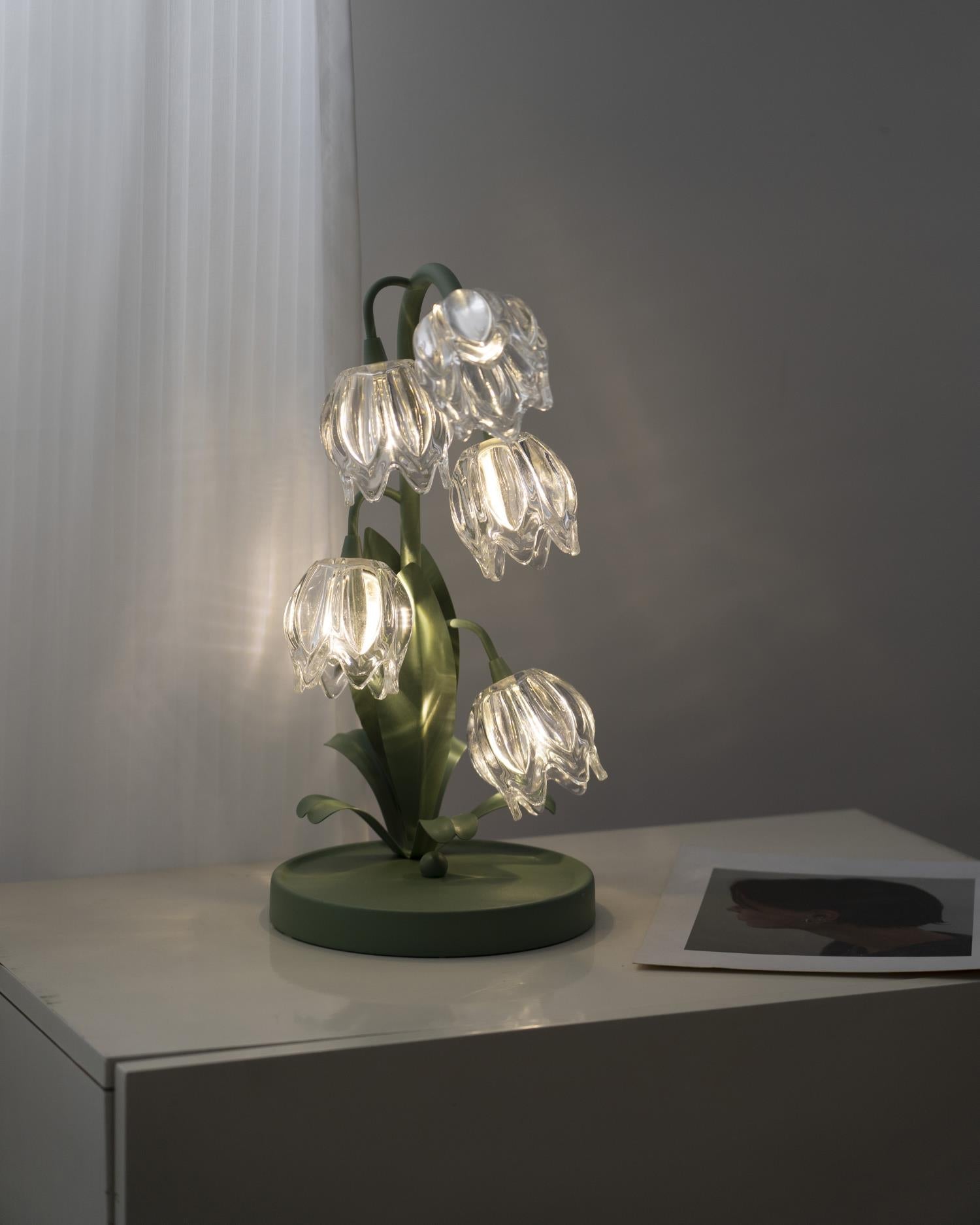 Lily-Inspired Crystal Blossom Table Lamp With Multi-Light Stem