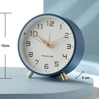 Scandinavian Silent Table Clock Metal Desk Clock with Sweep Movement Battery Operated Modern Round Mantel Clock for Bedroom | Living Room and Office