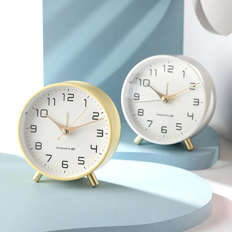 Scandinavian Silent Table Clock Metal Desk Clock with Sweep Movement Battery Operated Modern Round Mantel Clock for Bedroom | Living Room and Office