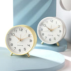Scandinavian Silent Table Clock Metal Desk Clock with Sweep Movement Battery Operated Modern Round Mantel Clock for Bedroom | Living Room and Office