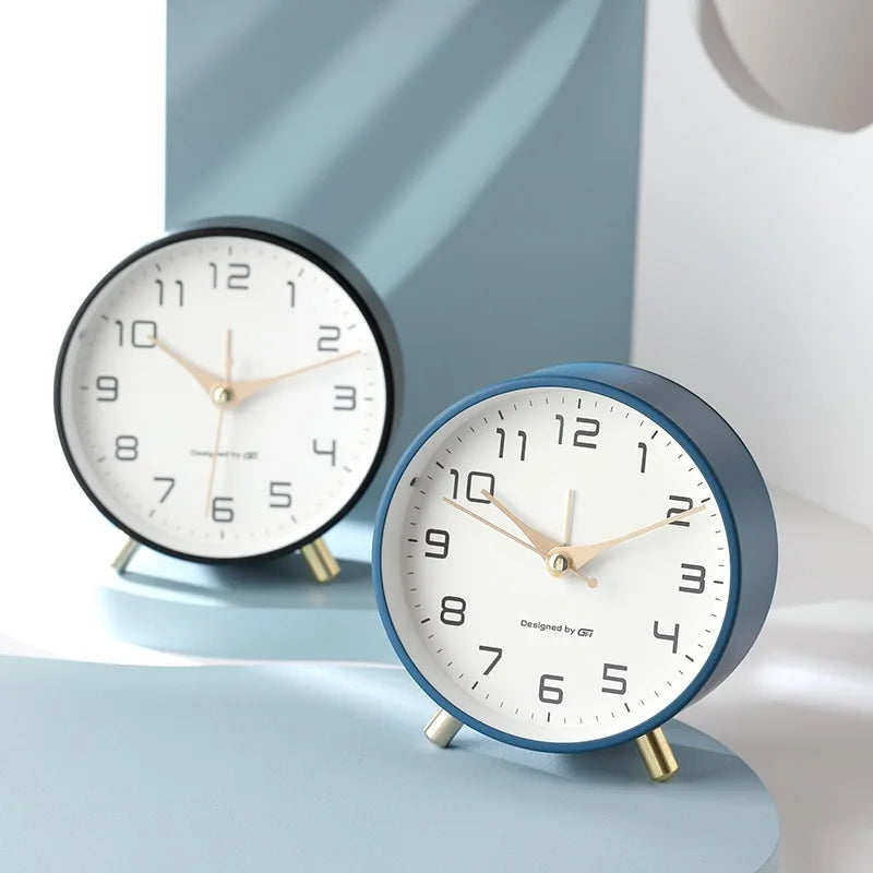Scandinavian Silent Table Clock Metal Desk Clock with Sweep Movement Battery Operated Modern Round Mantel Clock for Bedroom | Living Room and Office