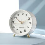 Scandinavian Silent Table Clock Metal Desk Clock with Sweep Movement Battery Operated Modern Round Mantel Clock for Bedroom | Living Room and Office
